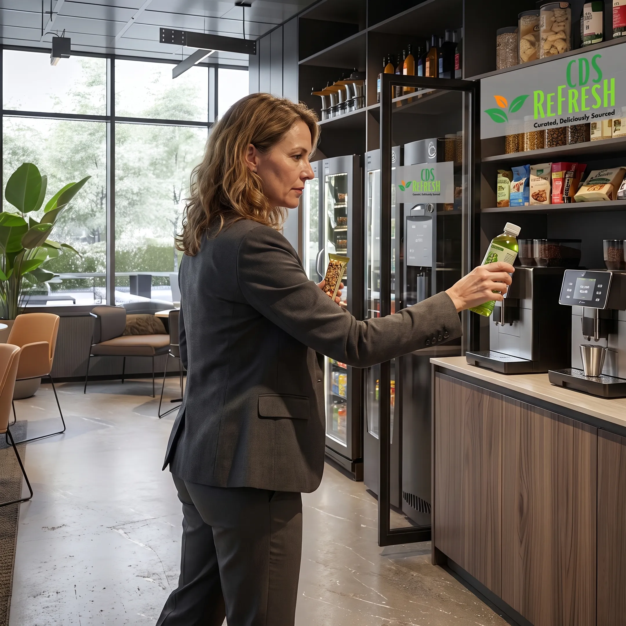 Employee choosing snacks from an office pantry