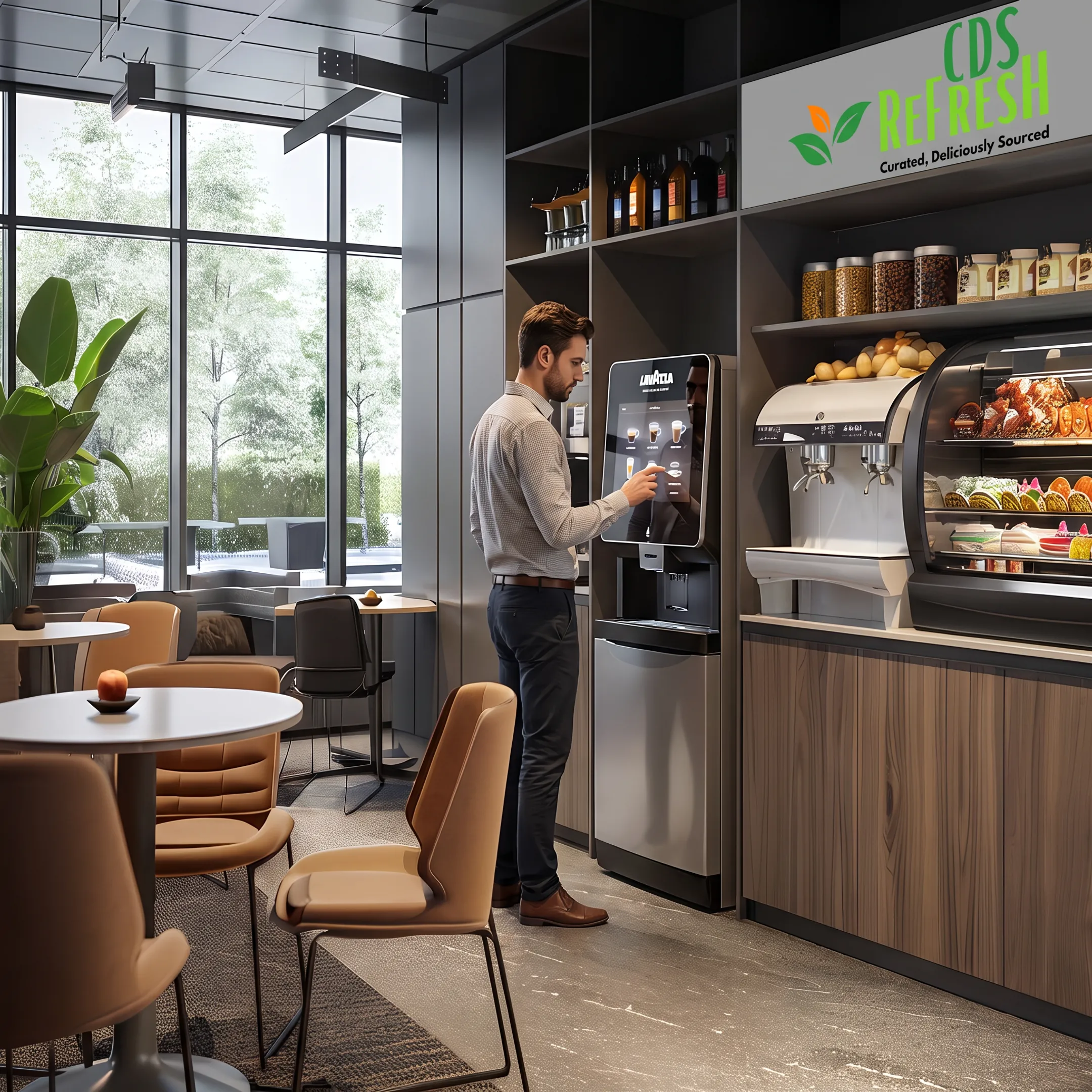 Employee using a modern beverage dispenser