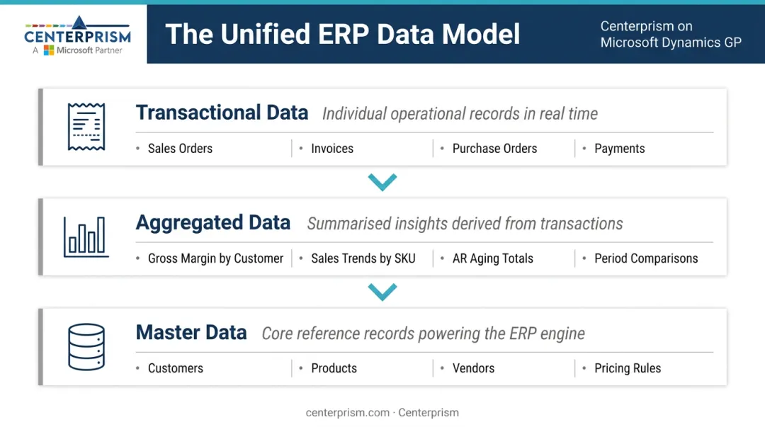 Three ERP data types transactional aggregated and master data explained