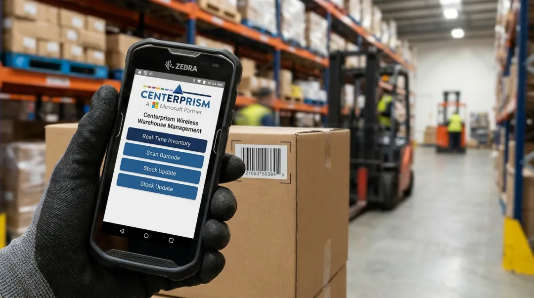 Wireless warehouse management app showing real-time inventory tracking on smartphone