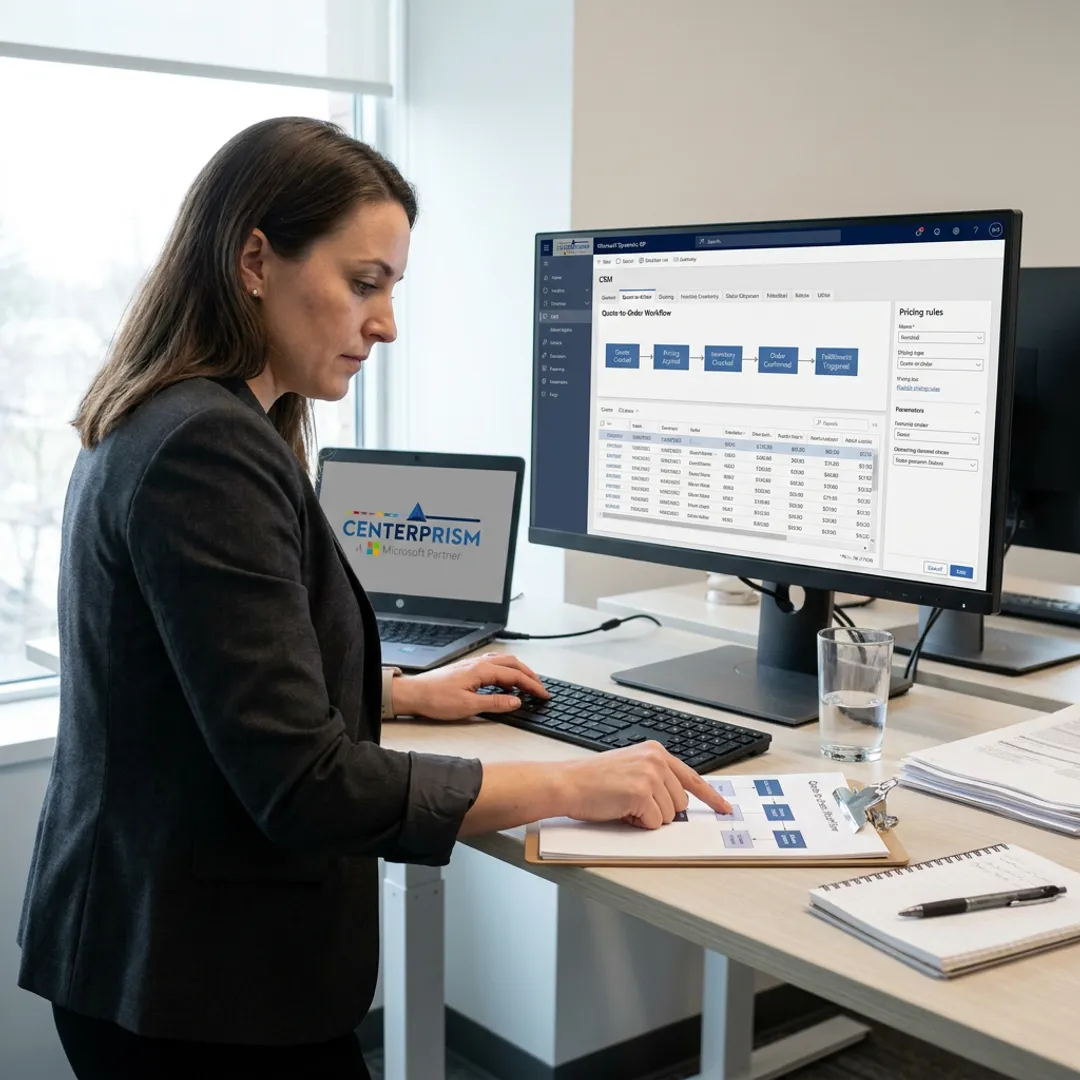 Quote-to-order CRM workflow on ERP dashboards