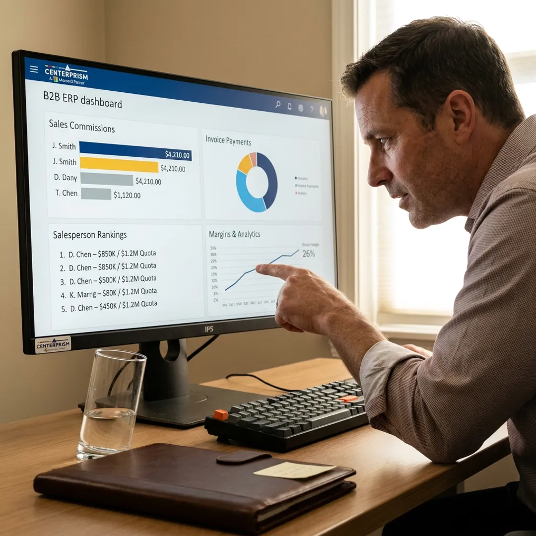 Commission dashboard on business software screen