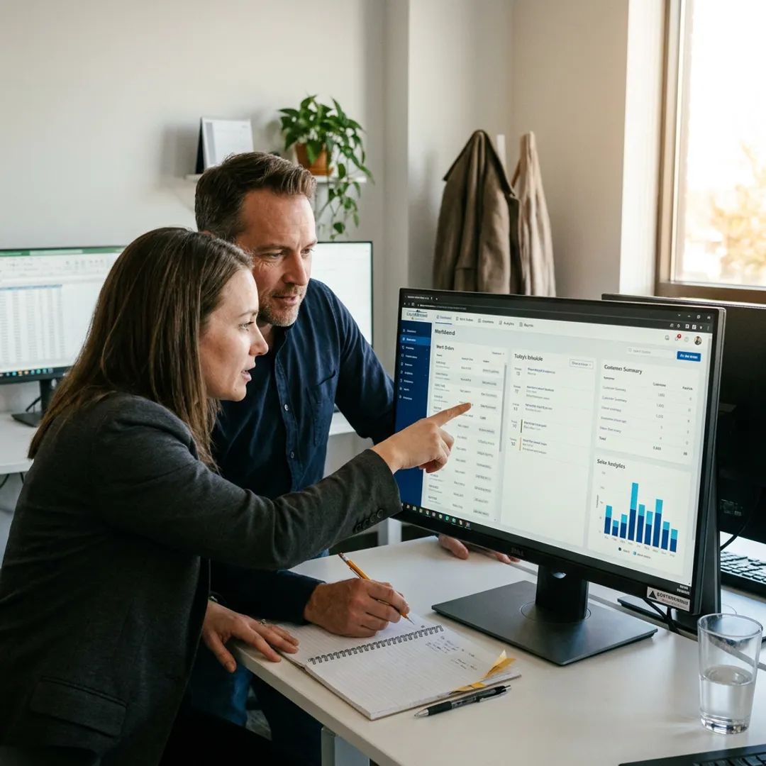 Service team using CRM software dashboard