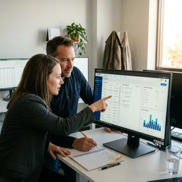 Service team using CRM software dashboard