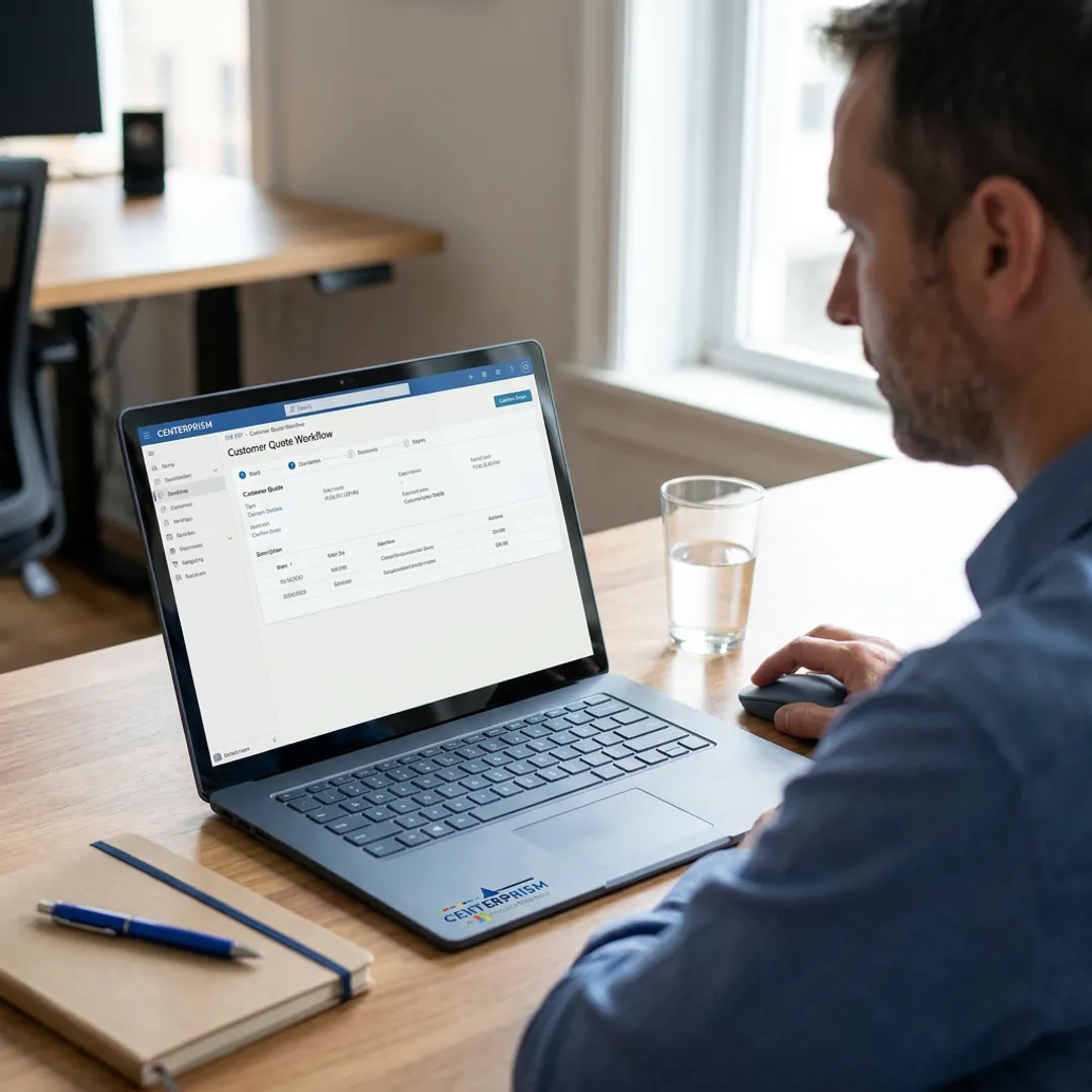 ERP quote-to-order workflow on computer screen