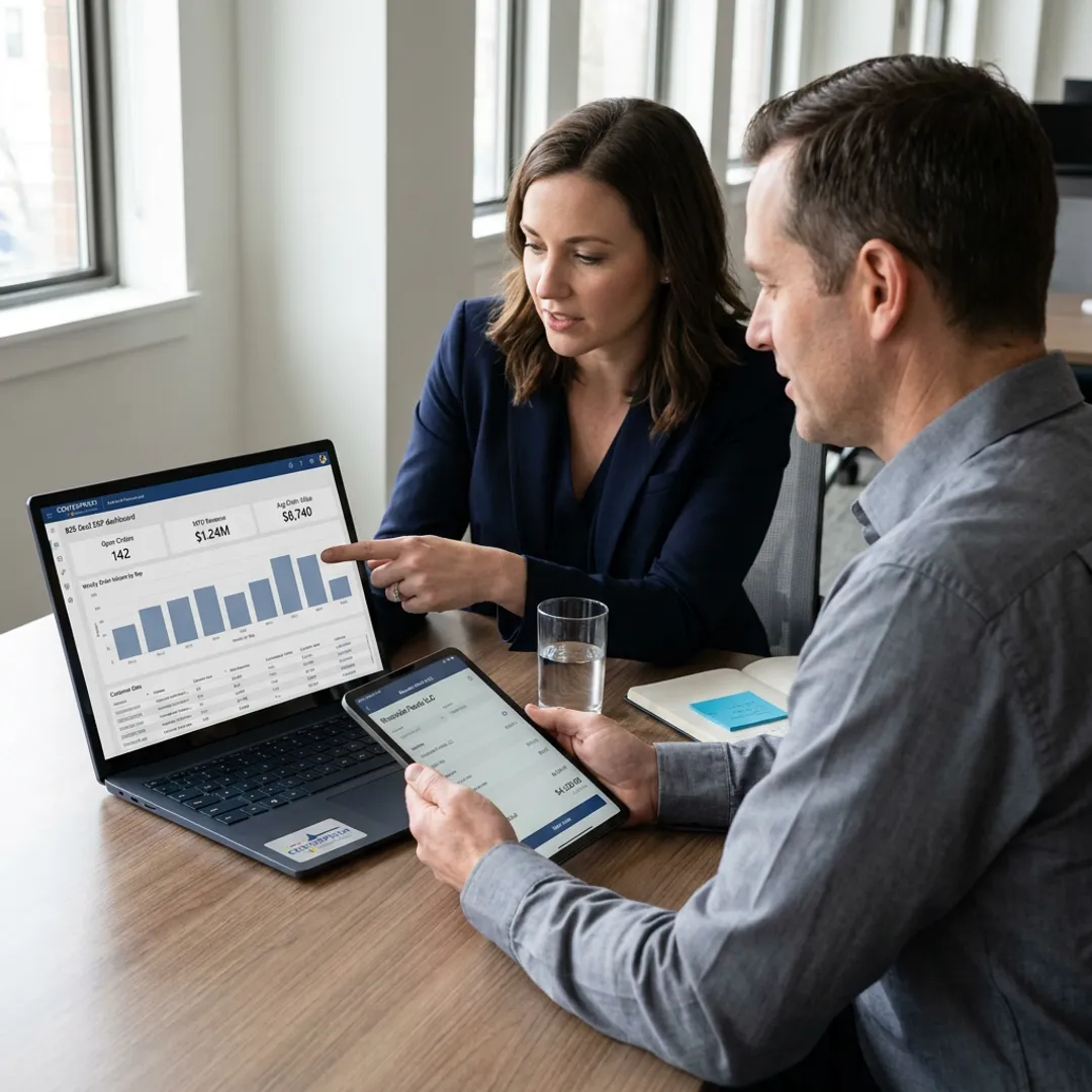 Distributor sales team using mobile ERP software