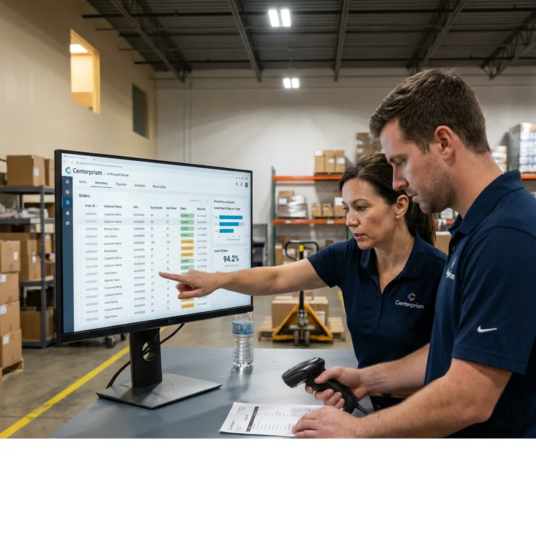 Warehouse team using ERP system for fulfillment workflow