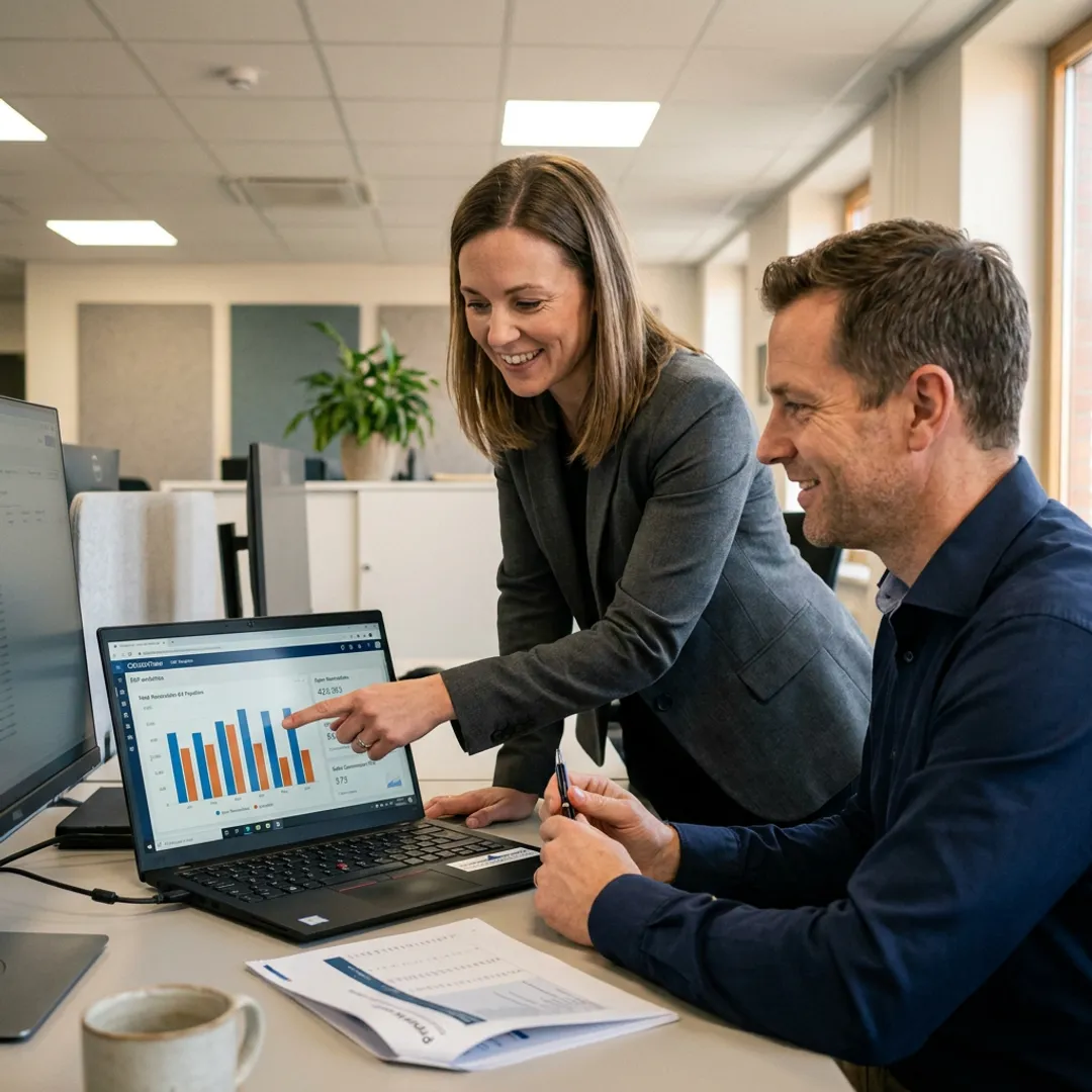 Finance team reviewing ERP reporting dashboards