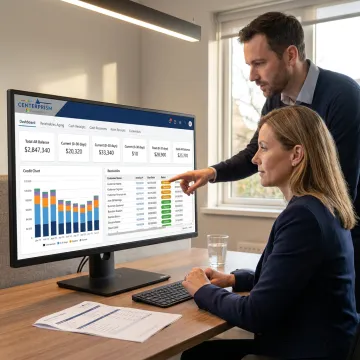 Finance manager reviewing receivables dashboard