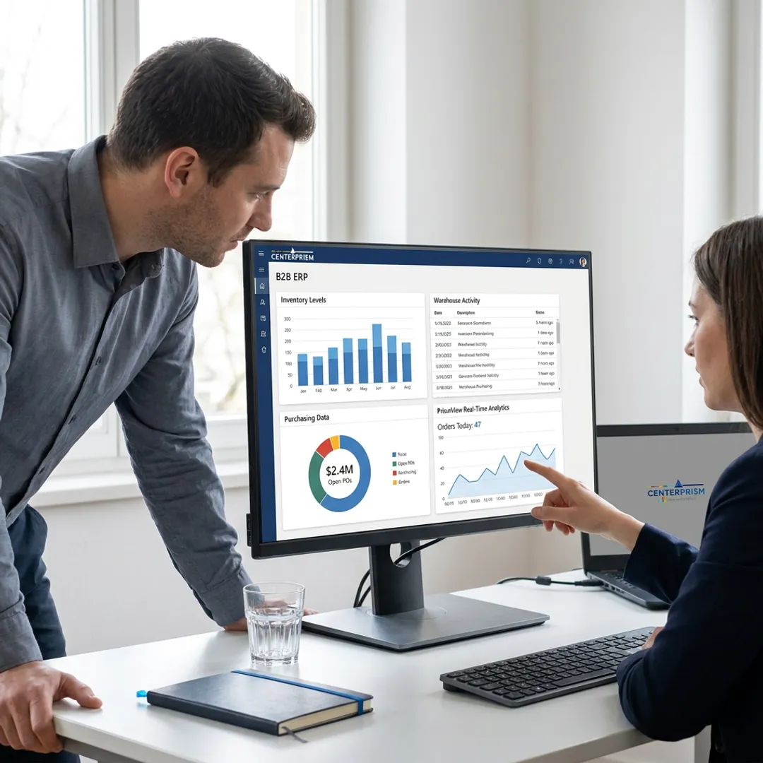 ERP dashboard showing parts inventory and warehouse data
