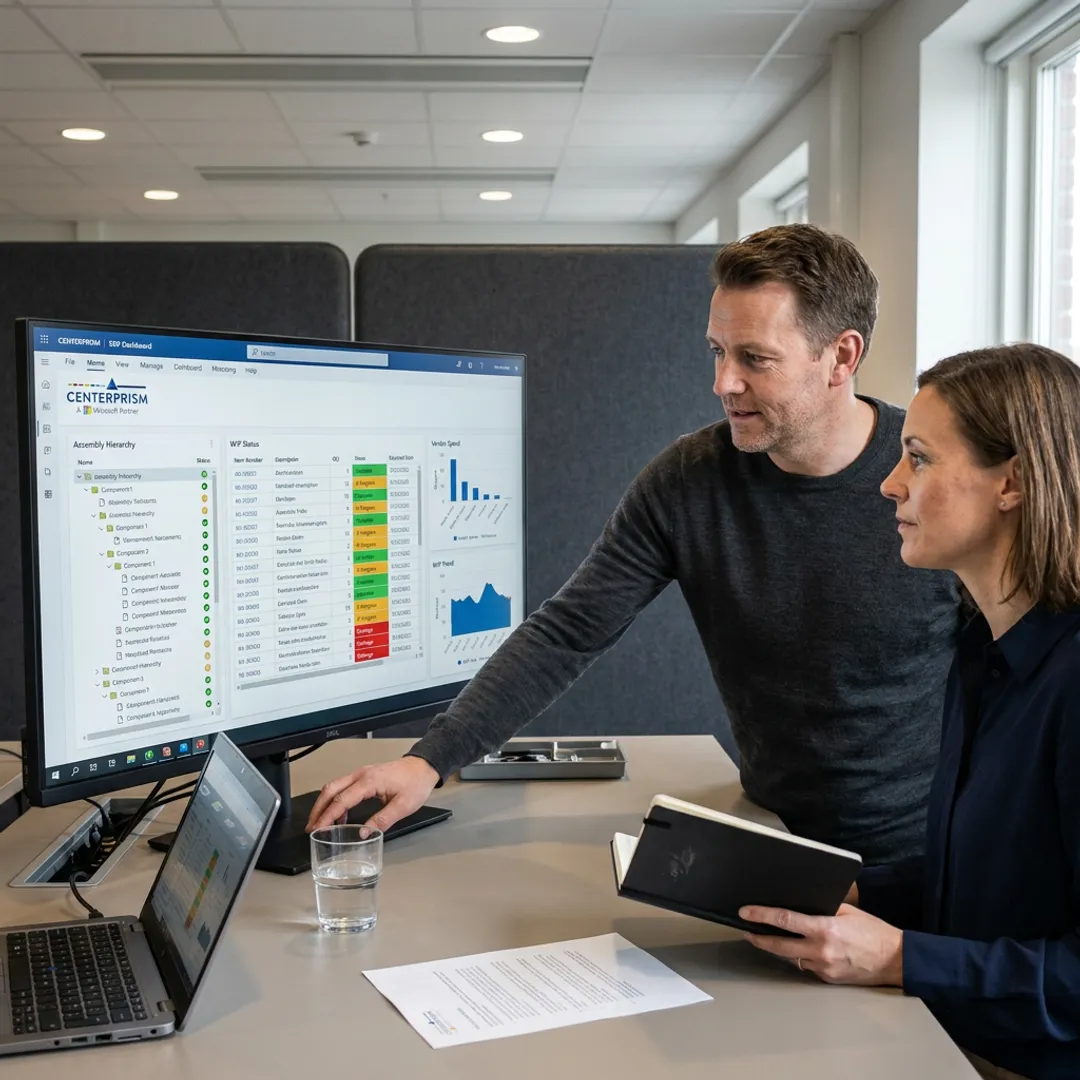 Manufacturing team reviewing BOM software