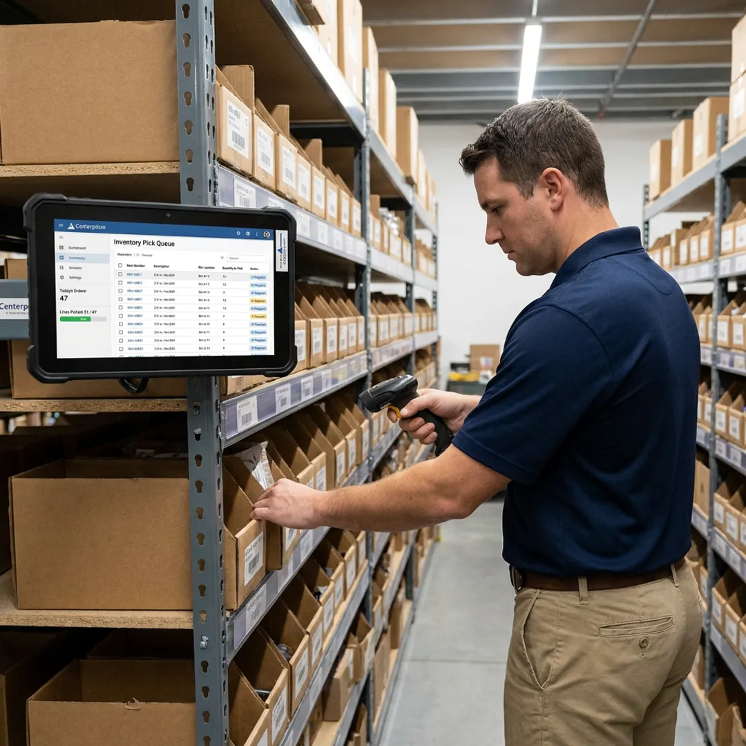 Warehouse worker scanning items for fulfillment