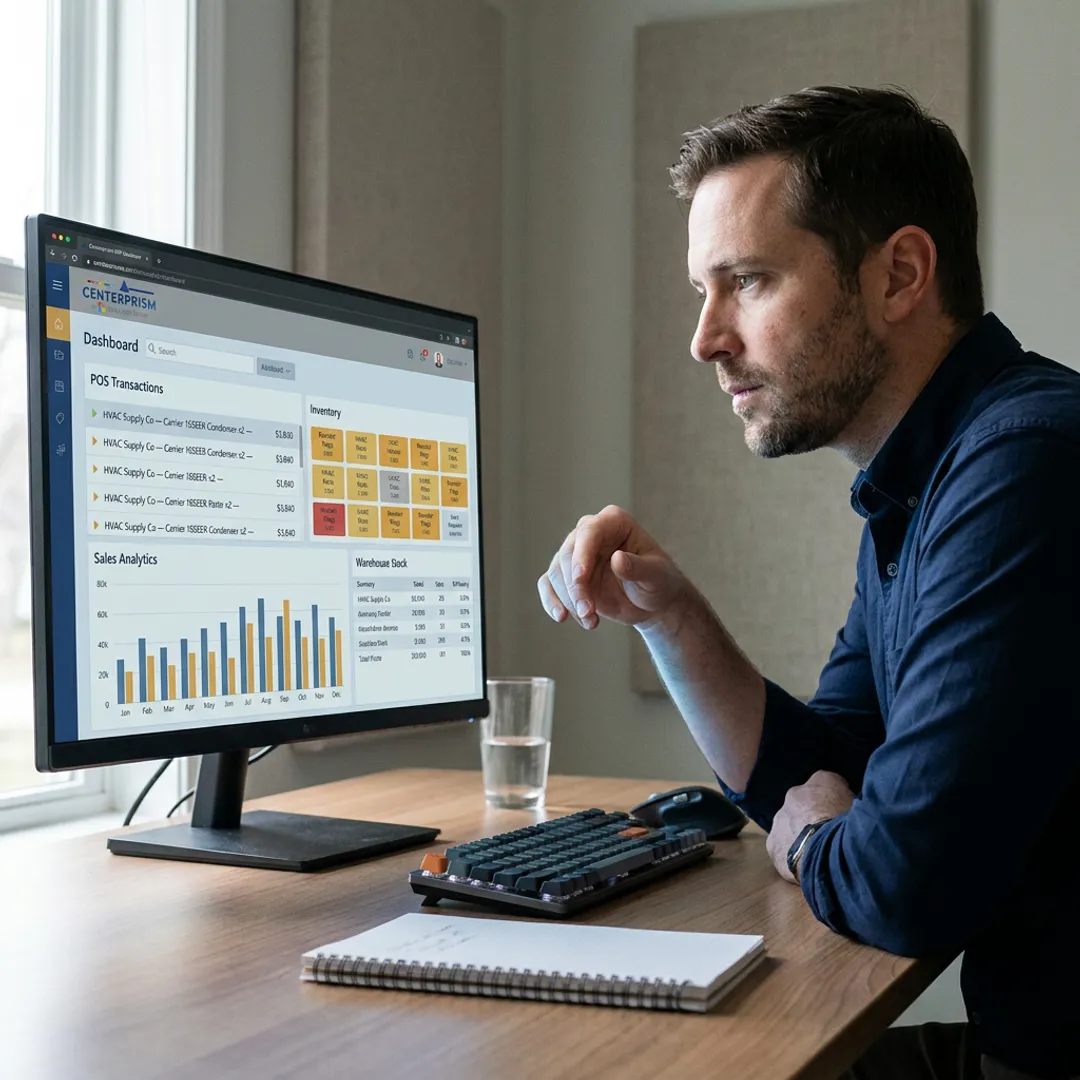 ERP dashboard showing POS and inventory data