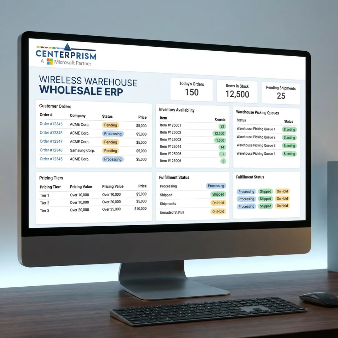 Wholesale ERP order processing dashboard