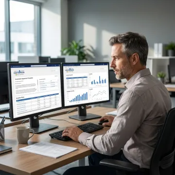 Sales manager reviewing commission agreement data