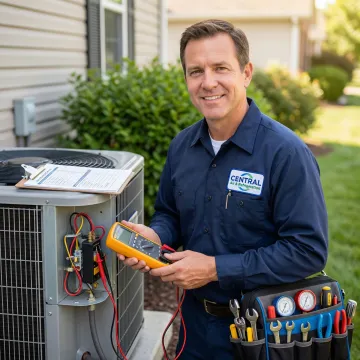 Technician conducting preventative maintenance on HVAC system