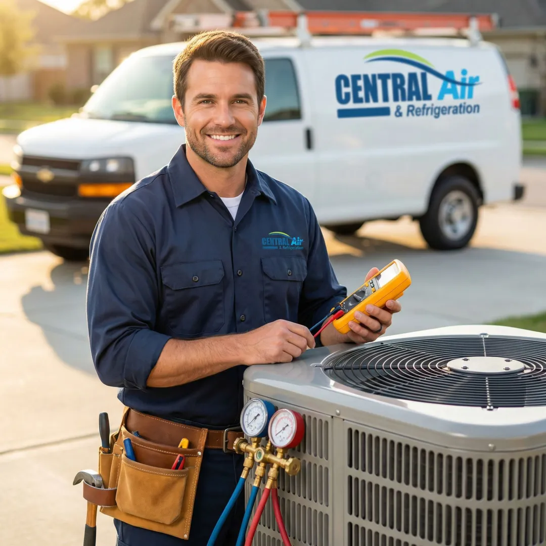 HVAC technician performing diagnostic testing on residential AC system