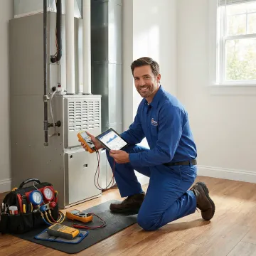 HVAC technician performing system maintenance