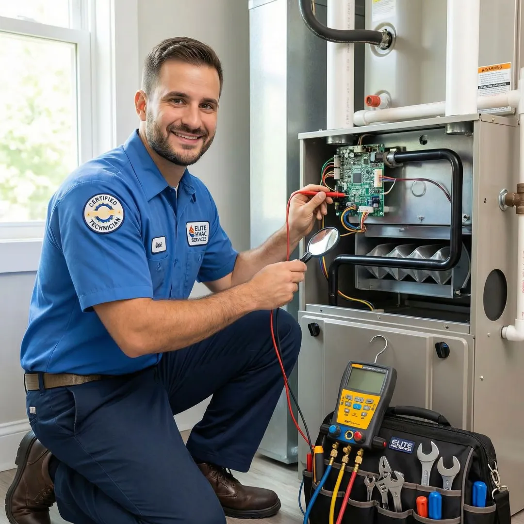 HVAC technician performing professional furnace tune-up service