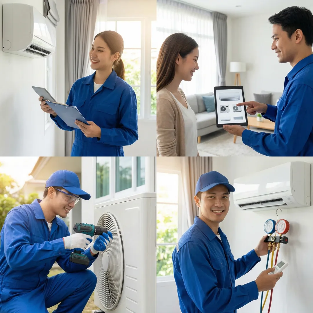 Step-by-step air conditioning installation process diagram