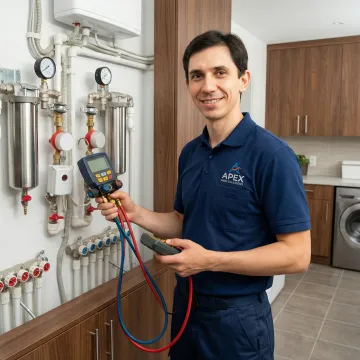 Professional HVAC technician repairing air conditioning unit in Hearne TX