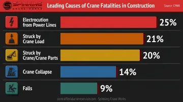 Five leading causes of crane fatality deaths by percentage breakdown infographic