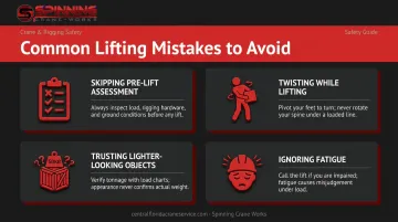 Four common workplace lifting safety mistakes with prevention tips infographic