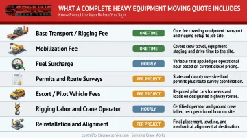 Heavy equipment moving quote line items billing types and cost breakdown checklist