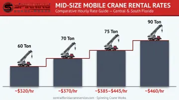 Mid-sized crane hourly rental rate comparison table 50 to 100 tons