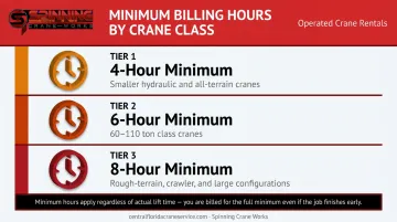 Crane rental minimum hour requirements three-tier breakdown by crane class