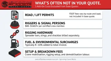 Hidden crane rental add-on costs breakdown including permits rigging crew and surcharges