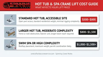 Three-tier hot tub crane delivery cost ranges from standard to complex installations