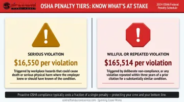 OSHA crane violation penalty tiers comparison showing serious versus willful violation fines