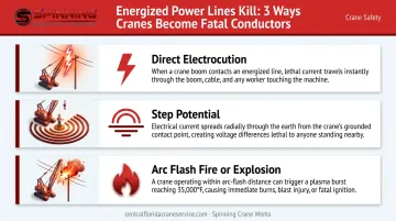 Three ways energized power lines kill crane workers electrocution diagram