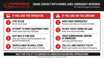 Emergency response steps for crane power line contact operator and ground crew