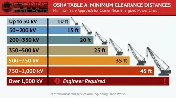 OSHA Table A crane power line minimum clearance distances by voltage level