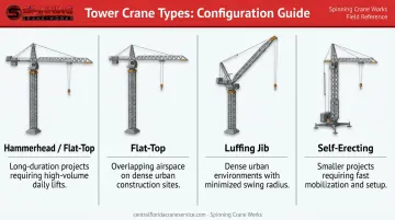 Four tower crane types comparison chart for commercial construction projects