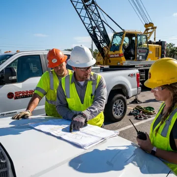 Rigging crew planning a commercial crane lift