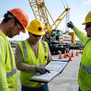 Crane crew planning a safe heavy lift