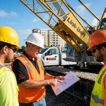 Crane rigging crew planning a commercial lift