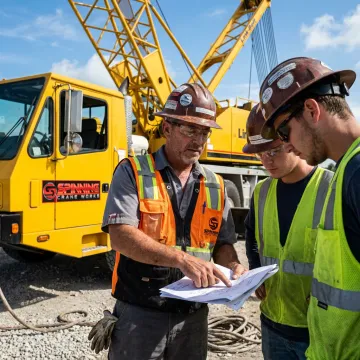 Crane crew reviewing a lift plan