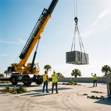 Crane lifting heavy equipment on a Florida job site