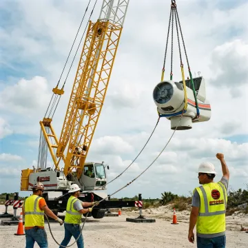Crane lifting wind turbine component in Florida