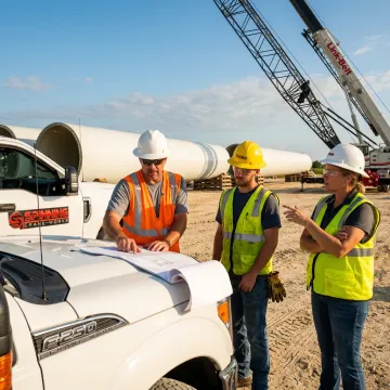 Crew planning a wind turbine crane lift