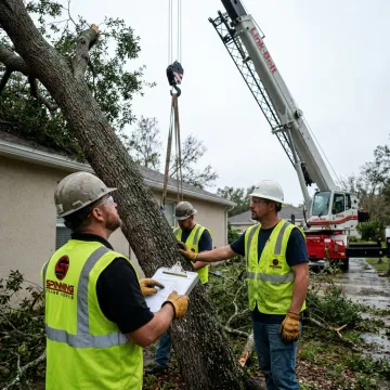 Crane crew planning emergency tree removal