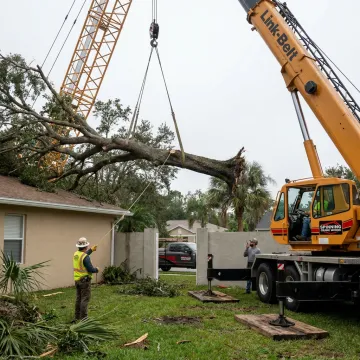 Crane removing a large fallen tree in Fort Lauderdale