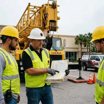 Crane crew planning a safe heavy lift