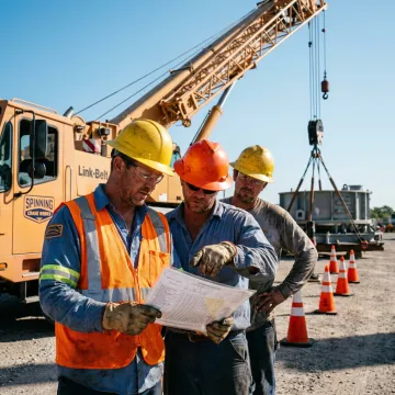 Crane crew planning a safe heavy lift