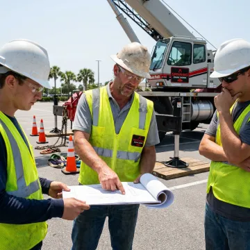 Crane crew planning a safe lift