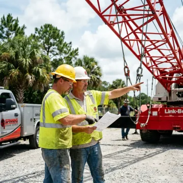 Crane operator and rigging crew preparing a lift